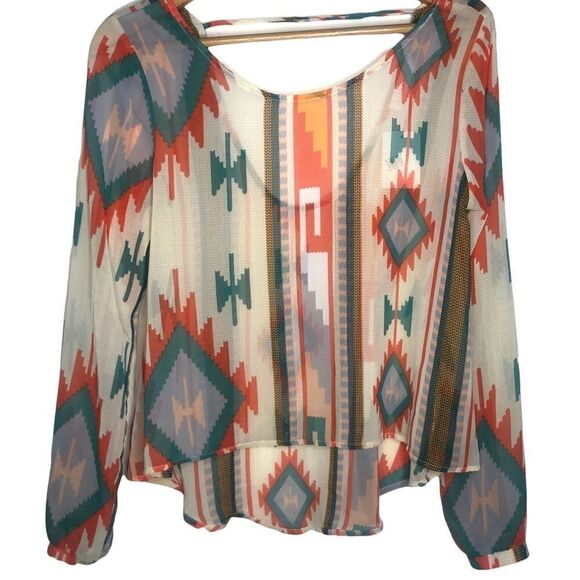 LUSH. AZTEC PRINT blouse, Sheer, size S - Picture 1 of 3
